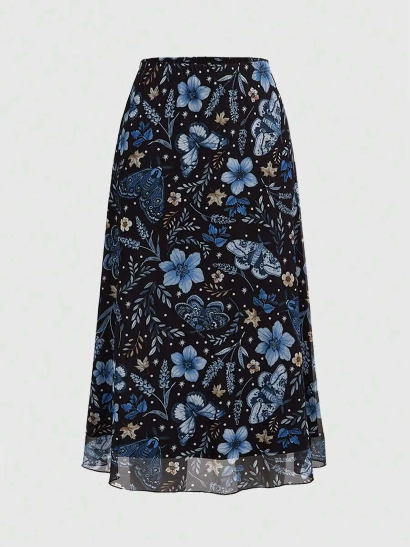 Women's Gothic Bat Skull Moon Pumpkin Print A-Line Skirt, Vintage Fairycore Boho Bohemian Butterfly Moth Floral Pattern, Versatile Summer Fashion, Mesh, Fit, Womenswear