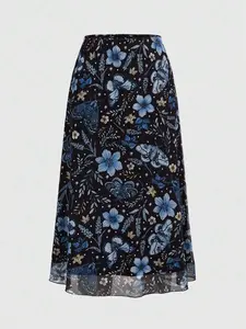 Women's Gothic Bat Skull Moon Pumpkin Print A-Line Skirt, Vintage Fairycore Boho Butterfly Moth Pattern, Versatile Summer Fashion, Mesh, Fit, Womenswear