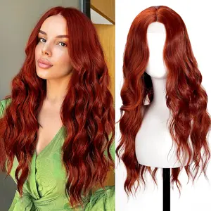 SHINLEA Women's Auburn Synthetic Glueless Wavy Wig - 26-in Long, Lace Hairline, Middle Part, Heat-Resistant Natural-Looking Wig for Daily Wear, Wedding