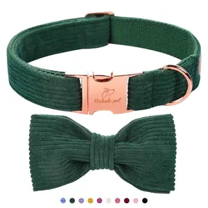 Cute Adjustable Corduroy Dog Collar with Bow Tie and Metal Buckle for Small to Large Dogs Pet Accessories Diy Handmade