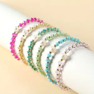 6Pcs Jewelry Simple New Fashion Children Teenagers Women's 6-Piece Glass Beads Natural Pearl Bracelet Set Fashion Popular Jewelry Girl Bracelet Bracelet