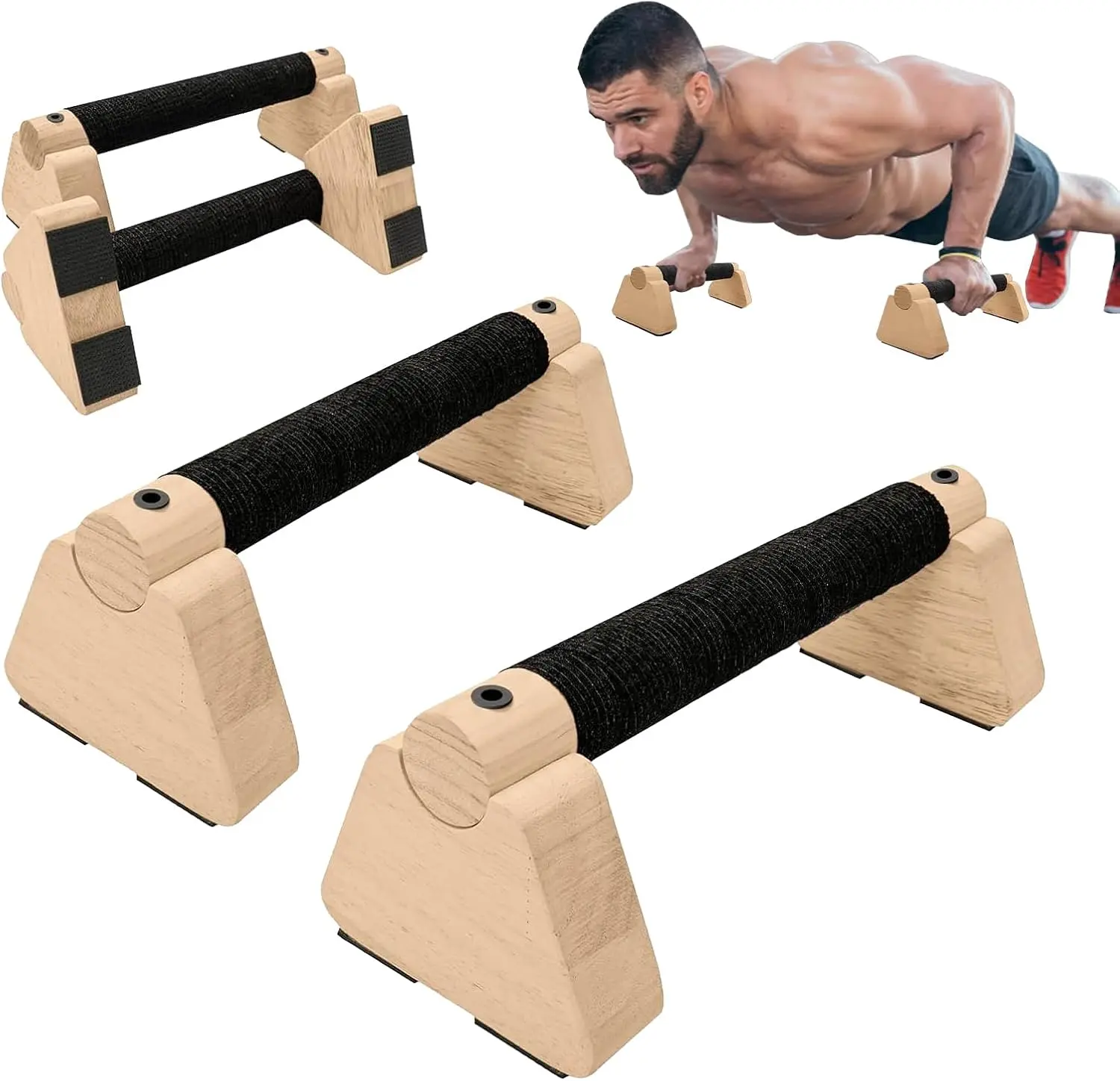 Wooden Parallettes Bars, 2 PCS Wood Push Up Bars Non-Slip Base | Calisthenics Equipment with Non-Slip Base, Pushup Handles Fitness Blocks for Men and Women Strength Training
