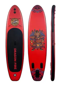10'11"×33.5"×6" Inflatable Paddle Board, Double-Sided Red Caishen (God of Wealth) Print, Ultra Stable Wide SUP, Non-Slip Pet-Friendly Deck, Perfect for Beginners Yoga Fishing, with Adjustable Paddle, Pump, Backpack, Leash, Fin, Repair Kit