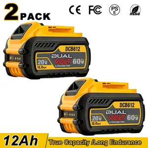 2 PACK 12000mAh DCB612 Lithium Ion 20V/60V Max Replacement for Dewalt 60v Battery DCB606 DCB612 DCB609 Battery Compatible with Dewalt 20V/60V Power Tools flexvolt