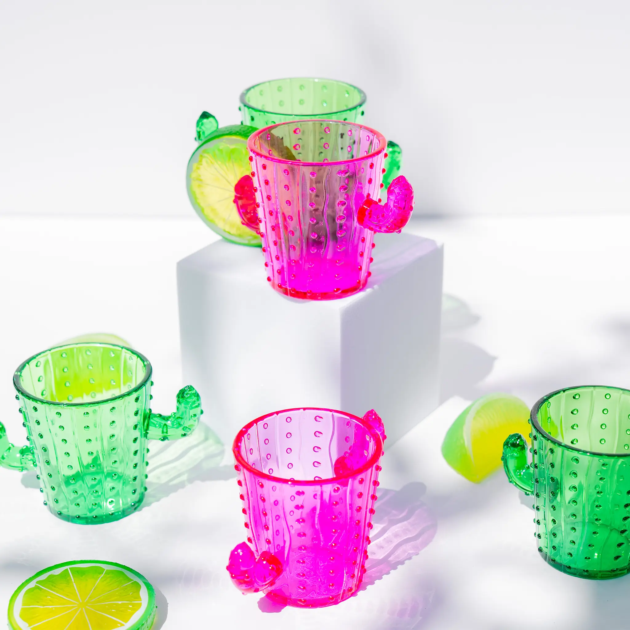 4-Pack Cactus Shot Glasses - Pink & Green Plastic Drinkware, 2oz Perfect for Western Desert & Bachelorette Parties