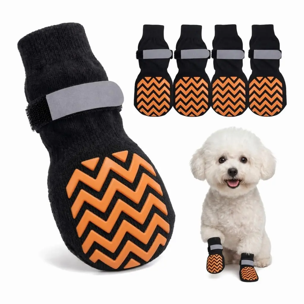 RYNVALE Dog Traction Socks to Prevent Licking and Slipping, Non Slip Dog Socks for Hardwood Floors, Dogs Paw Protectors with Double-Sided Traction for Small Senior Dogs, 4 Pack shoe