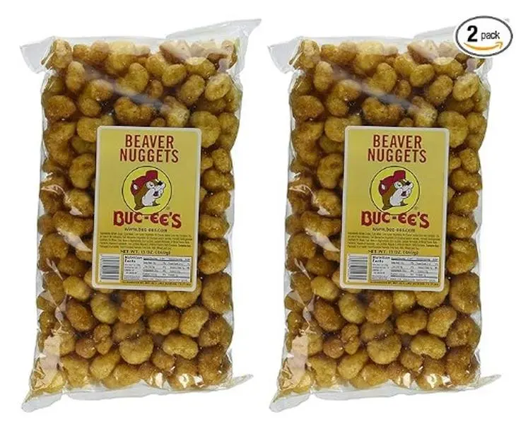 2 Bags Famous Viral Buc-ees Beaver Nuggets Snack - Snacks with Sweet Coated Bites and Crunchy Texture, Light and Airy Crisps - 2 pack (13 oz e/a - 26 oz total)