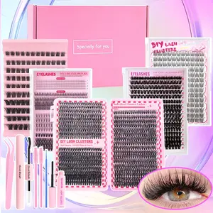 5 Boxes Gift Cluster Lashes Box, Eyelashes Extension Set, Mixed Individual Eyelashes Kit with Bond and Seal, Tweezers, Lash Brush, Remover, D Curl 10-16mm Natural Volume Individual False eyelashes Kit for Daily Life, Festival and Party