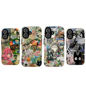 Anime  Phone Case, Studio‑Inspired Collage with Fantasy Castle Spirits and Cute Black Cat Elements, Aesthetic Gift Fashion Vibes Trending Now For iPhone 17 16 15 14 13 12 Pro Max Plus X, Samsung Galaxy S25 S24 S23 S22 S21 Ultra