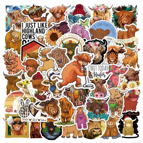 Cartoon Plateau Cow Series Graffiti Sticker, 50pcs Self-adhesive Decorative Stickers, Decoration Sticker, Diy Decals For Water Bottle, Laptop, Phone Case, Summer Gifts