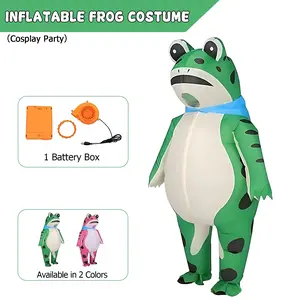 Adult Funny Frog Inflatable Costume, Fun Animal Shape, Unisex, Fits Height 59-75 Inches, Battery/USB Dual Power, Halloween Party
