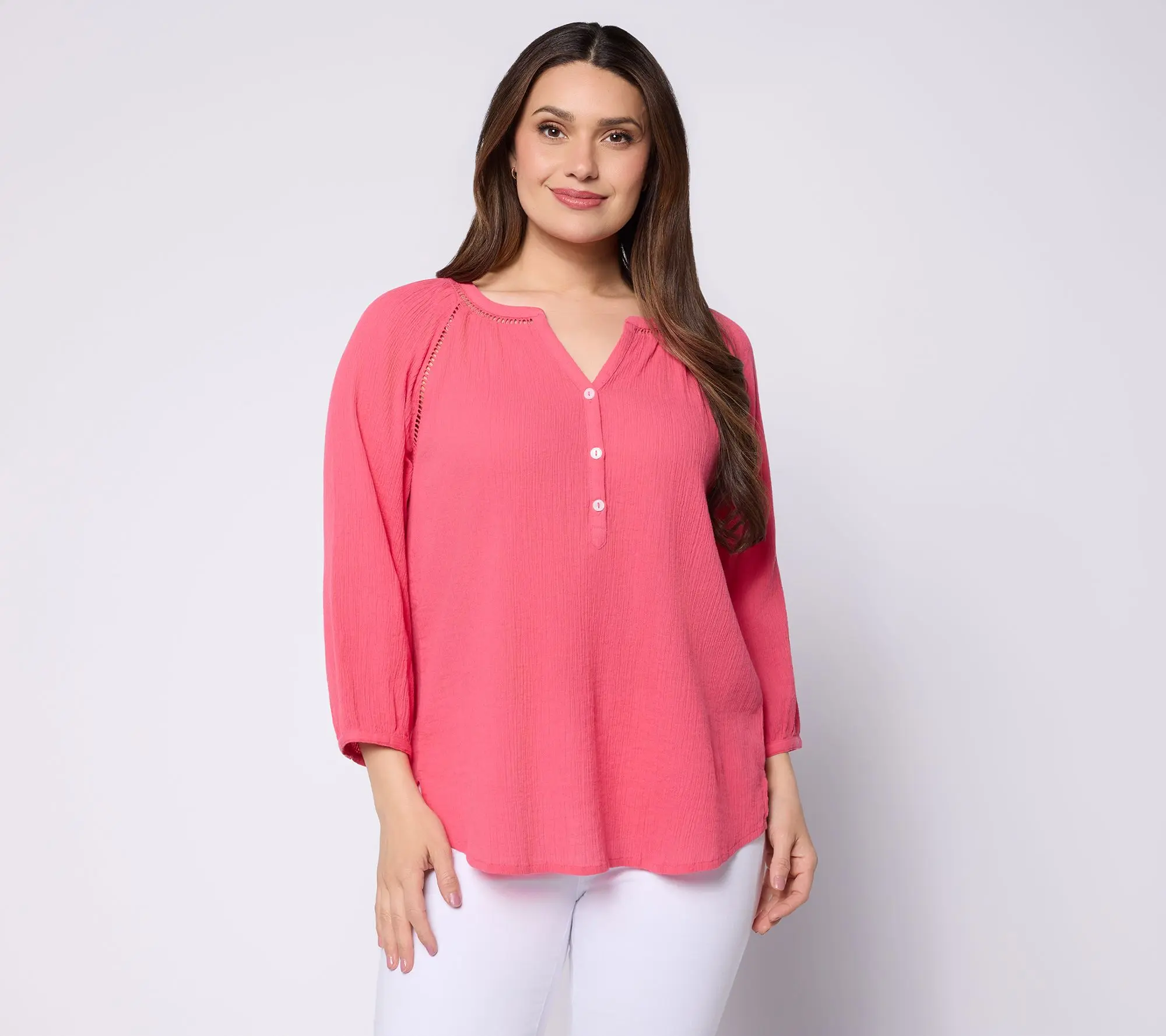 Ree by the Pioneer Woman Split Neck Textured Henley Woven Tunic