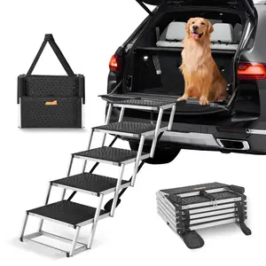 Car Dog Stair 5-Step Folding Aluminum Steps For Pets With Non-Slip Surface, Lightweight Yet Durable Car Accessory For Safe Entry And Exit, Supports Dogs Up To 150 Lbs, Ideal For Cars, SUVs, And Trucks
