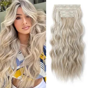 Clip in Hair Extensions, 4PCS Blonde Hair Extensions 20"&24" Thick Long Beach Waves hair extensions Invisible Lace Weft Natural Soft Hairpieces for Women – Ash Blonde with Highlights