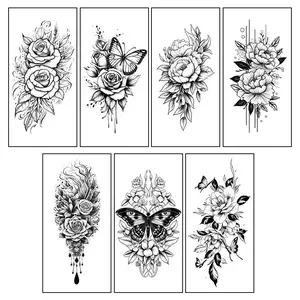 Floral & Butterfly Pattern Tattoo Sticker, 7pcs Temporary Tattoo Kit For Women & Men, Waterproof Fake Tattoo Sticker, Body Art Sticker