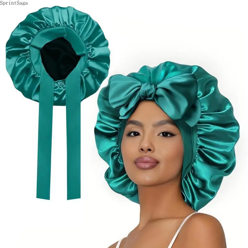 Double satin sleeping cap streamer satin hair cap wide edge elastic hat women's hair care sleeping cap