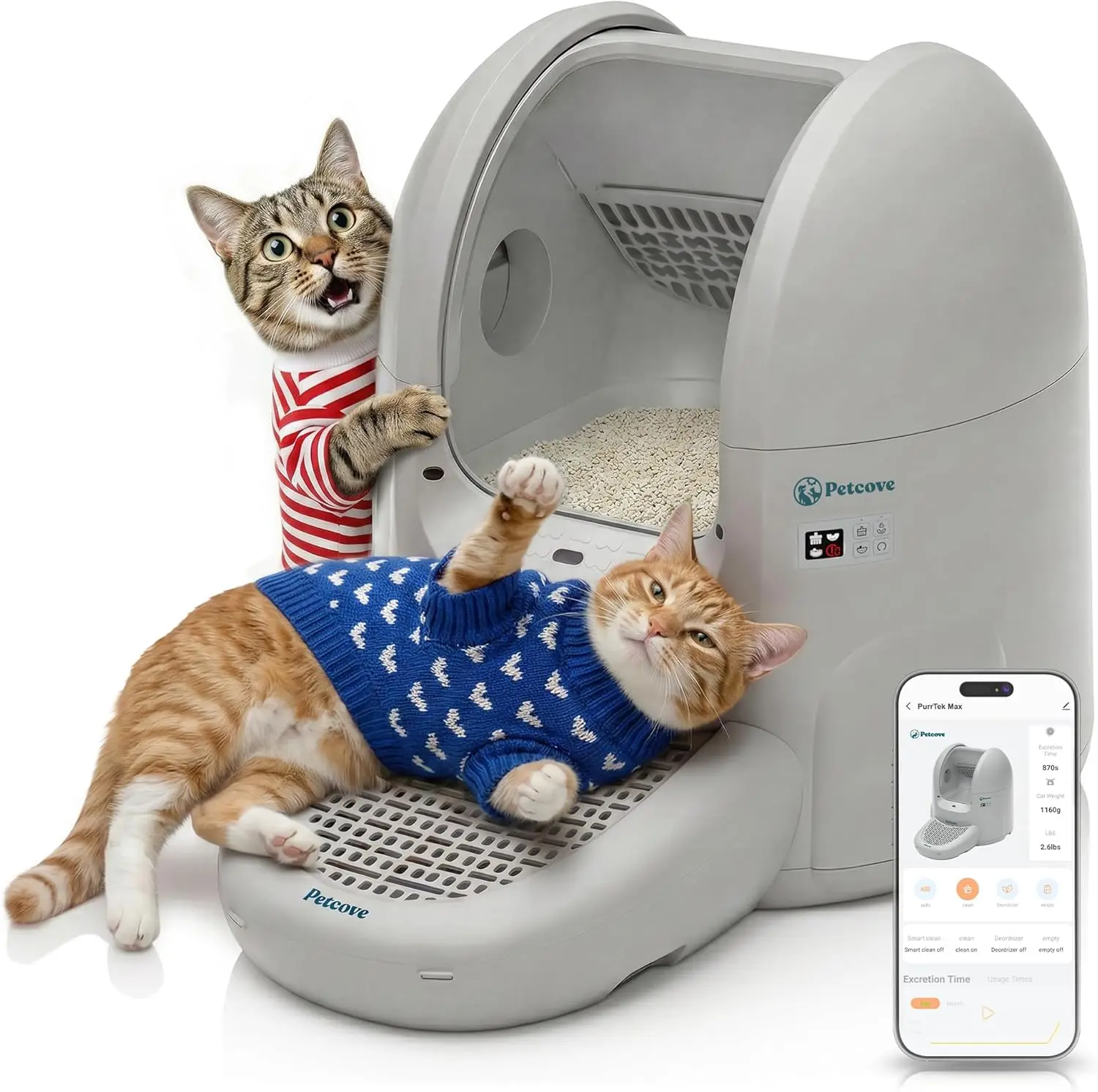 Petcove PurTek Max Self Cleaning Litter Box Extra Large Automatic Cat Litter Box with APP Control Smart Odor Blocking Spacious Design for Multiple Cats