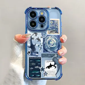 Whale Shark Ocean Pattern Phone Case: A slim and soft TPU cover featuring electroplated technology and built-in airbags for shockproof protection. Compatible with iPhone X, 11, 12, 13, 14, 15, 16, and 17 (Pro, Max, Plus). case