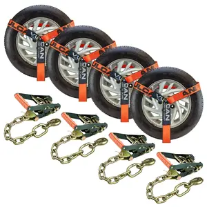 VULCAN Car Tie Down with Chain Anchors - Lasso Style - 2 Inch x 96 Inch - 4 Pack - PROSeries - 3,300 Pound Safe Working Load Automotive