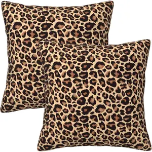 Leopard Print Throw Pillow Covers  Decor 18x18 Inch Cute  Print Decorative Pillowcase Cushion Cover for Bed Sofa Couch, 2 Sets