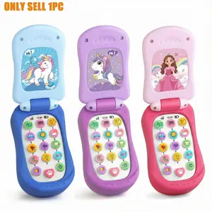 Cartoon Toy Flip Phone - Cute 3 Colors Pink Blue Purple, Light & Sound Toddler Pretend Play Phone, Educational Interactive Toy for Parent-Child Bonding Playtime