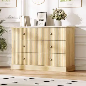 Garvee 6 Drawer Dresser for Bedroom, Fluted Horizontal Chest of Drawers, 47" Wide Wood Dresser with Metal Handles, Modern Storage Dresser for Bedroom Guest Room Apartment, Natural