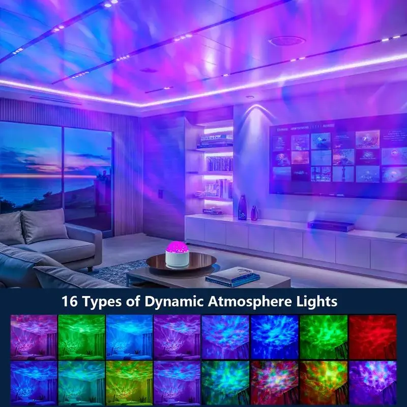 16 Color change along with the rhythm of the music，2 Scene - Ocean Wave & 3D Water Ripple Projector Light，Star Projector Night Light for Bedroom, Party, Home Décor room decor BackToSchool EasterEggLight