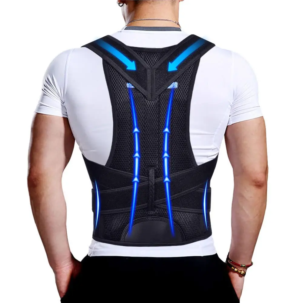 Upgraded Posture Corrector Back Brace for Men & Women - New Version Lumbar Support with Full Back Coverage, Retractable Design, Mesh Cloth & Nylon Build, Storage Bag for Neck, Shoulder, Waist Pain Relief