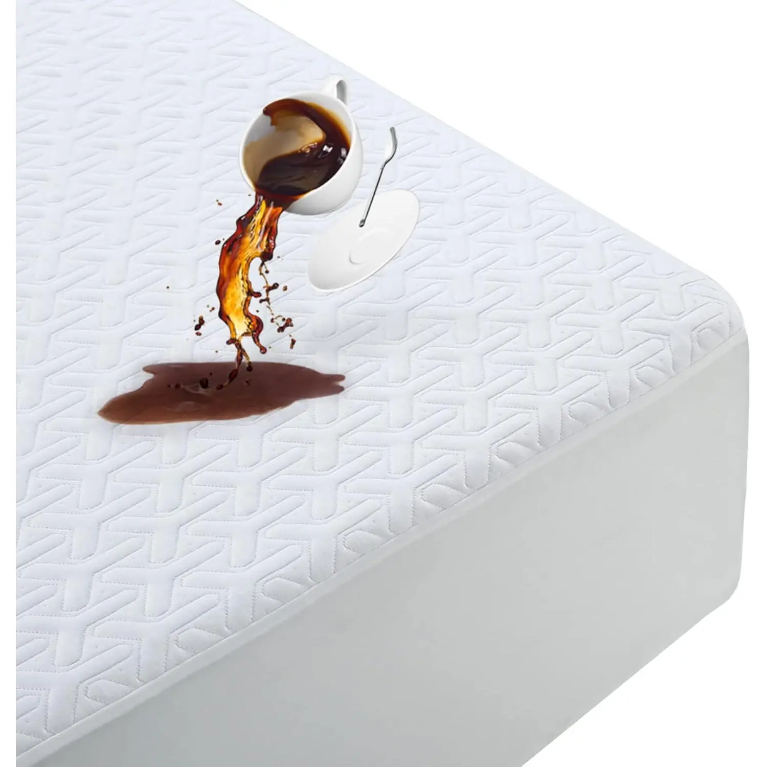 Full Size Mattress Protector Double Mattress Cover Cooling Breathable Mattress Pad Cover Fitted Up 8"-21" Vinyl-Free Noiseless Washable (White,Full 54"x75")