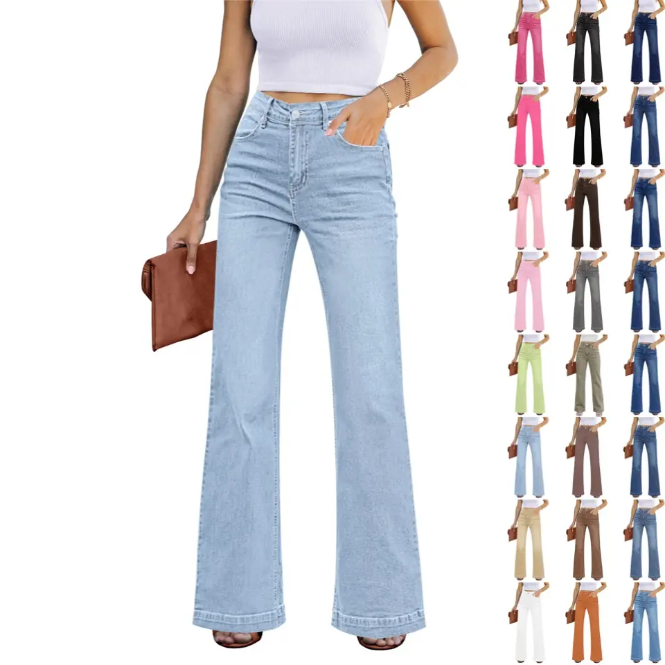 GRAPENT Pants for Women, High-Waisted 70s Flared Wide Leg, Soft Style Stretchy Cotton Polyester Trousers with 4 Pockets,back to school shopping, Bottoms, Casual Flare Leg backtoschool