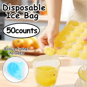 50 Counts Convenient Ice Maker Bags, Self-Sealing Freezing Trays with Funnels，Disposable Ice Cube Bags, Transparent Cold Ice Pack Cooler Bag