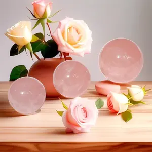 Lychee Gems Crystal-B28   Hand Selected Rose Quartz Sphere Gift Bag - Elegant Drawstring Pouch for Home Decor & Spiritual Use - Portable & Stylish for Meditation & Self-Love Rituals