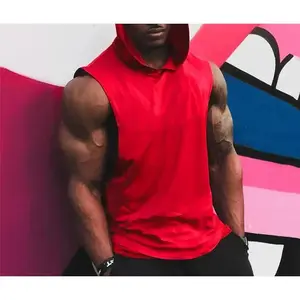 Summer Hooded Gym Clothing Mens Fitness Tank Top Plain Cotton Bodybuilding Hoodie Sleeveless Shirt Muscle Vest Sports Undershirt