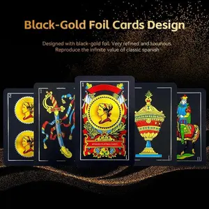 Spanish Playing Cards 2 Pack PVC Waterproof Original Cartas Españolas for Puerto Rico & Mexican Games Luxury Black-Gold Foil Classic Tarot Journal with Lined Pages Perfect for Parties & Travel