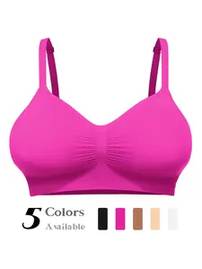 Women's Wireless No Underwire Plunging Bra, Seamless Comfort Fit, Adjustable Buckleless Design, Medium Support Full Coverage Lined Everyday Wear