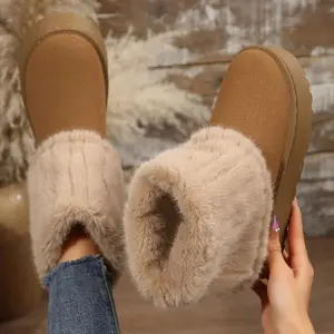 Women's Fuzzy Plush Cuffed Mid-Calf Boots - Soft Lining Indoor Outdoor Shoes Durable Sole for Everyday Wear(Sheets)