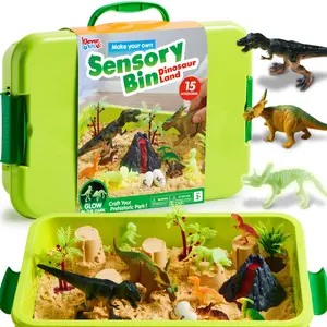 Klever Kits Dinosaurs Sensory Bin Toys for Toddlers with Glow in The Dark Dinosaurs, Sandbox with Lid Sand, Preschool Learning Activities Gifts for Boys Girls Age 3+ by Construction Site Sensory Bin