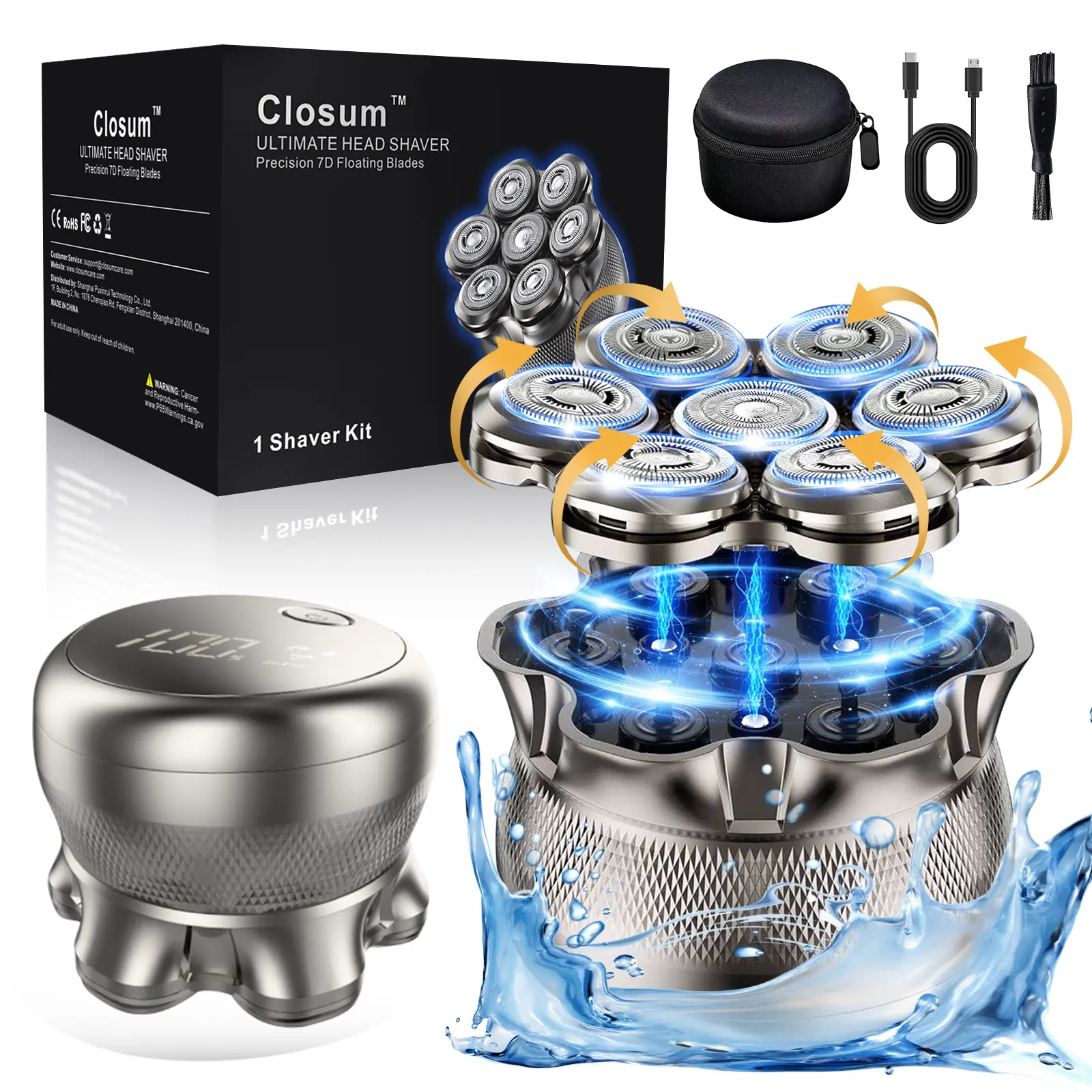 CLOSUM 2026 Newest 7D Head Shaver for Smooth Flawless Shave | Upgraded Large Mesh | 360° Magnetic Razor | IPX7 Waterproof Wet/Dry | Great Gift for Dad & Men