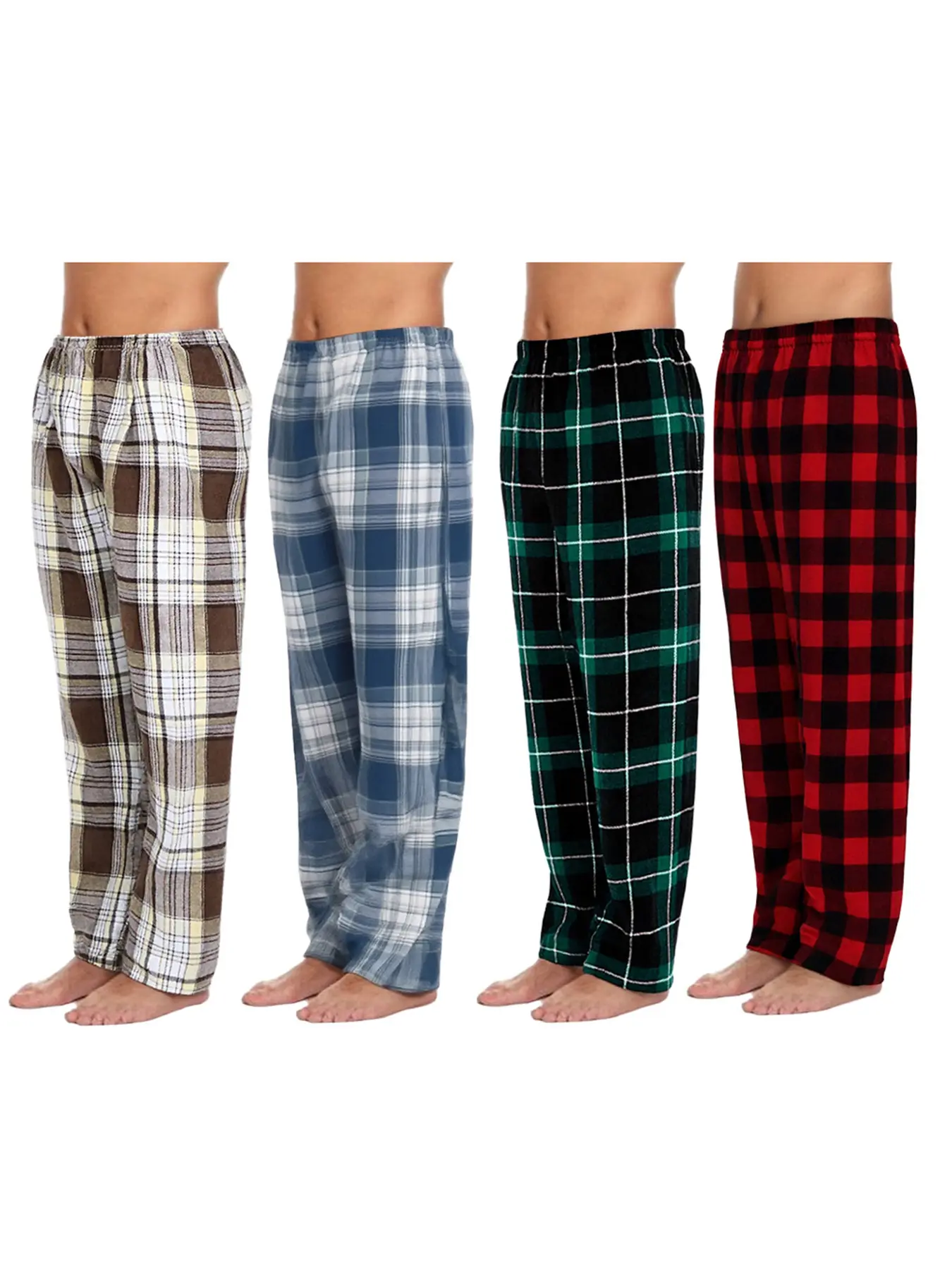 Men's Plaid Sleepwear Set 4 Piece Pants, Pajama Bottoms, Loungepants, Home Clothes Loungewear, Comfortable, Casual and Stylish Pajamas, Perfect Gift for Quality Lovers, All Seasons, Elastic Fitted Design, Loungewear