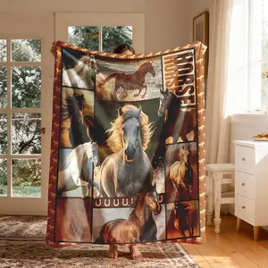 Horse Pattern Printed Flannel Blanket, Large Size, Soft Lightweight Warm, Perfect for Bed Sofa Office Camping Travel, Valentine's Day Gift