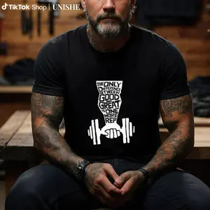 180g[100%cotton]Fitness Motivational Cotton Shirt – Durable Print Unisex Gym T-Shirt with Barbell Graphic