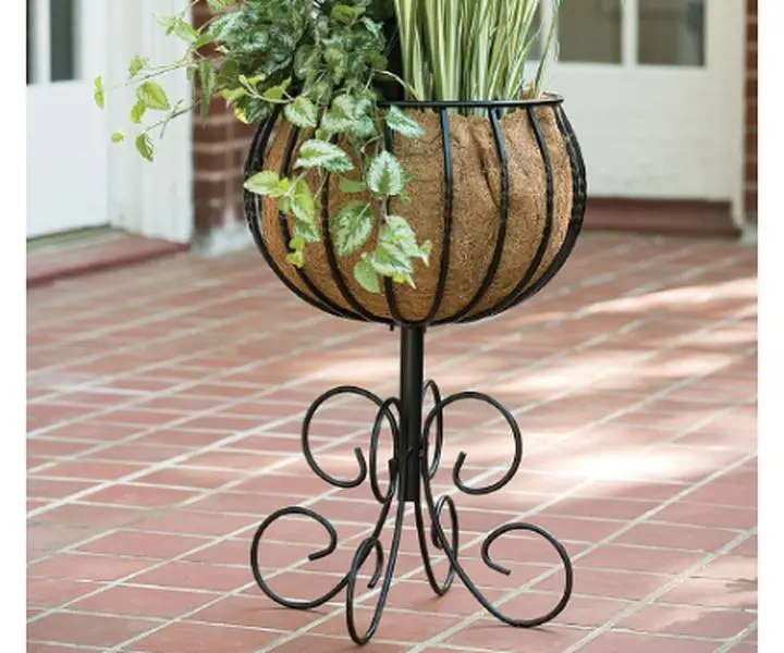 Gardman R11-R954 14 in. Barley-Twist Heavy Gauge Zinc-Coated Rust-Proof Freestanding Metal Patio Urn - Dual-Use Indoor-Outdoor Planter with Coco Liner