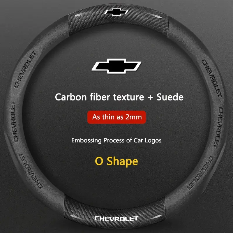 Carbon Fiber Microfiber Car Steering Wheel Cover, Compatible with Chevrolet Cruze Tahoe Colorado Bolt Silverado Aveo Spark Onix Captiva Cavalier Vehicle