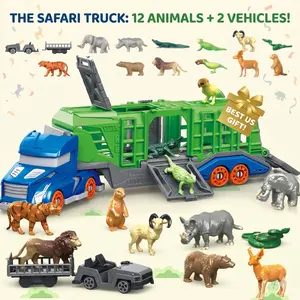 Safari Animal Transport Truck Toy for Toddlers 3-6, Zoo Animals Carrier Truck with 12 Jungle Animal Figures, Educational Playset Birthday Gift for Boys Girls