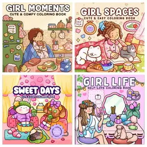 A set of healing-style thick coloring books, featuring illustrations of girls' living spaces, stress-relieving coloring, focus-enhancing drawing book, perfect for home leisure, hangouts with girlfriends, adult coloring, a perfect Valentine's Day gift