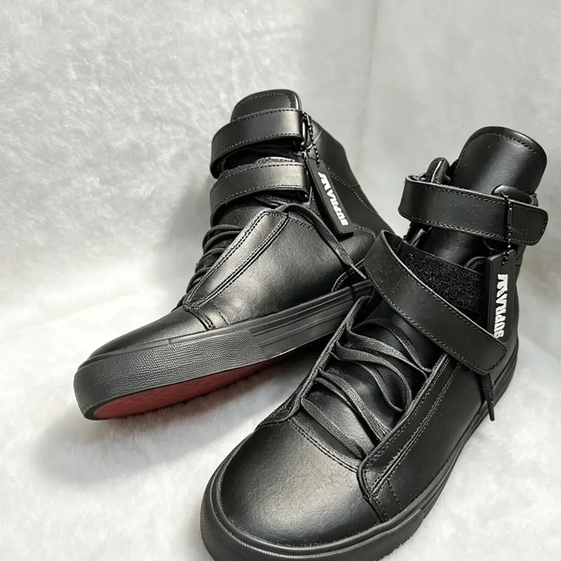 Supra Tk Society High Top Shoes Black with Red Sole for Men's Fashionable Sneakers