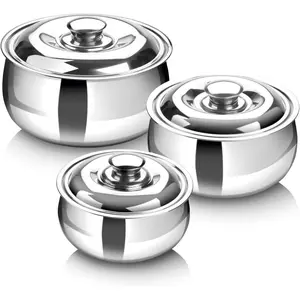 SIGNORA WARE Large Insulated Casserole Dish with Lid Set of 3. Stainless steel Hot Pot Food Warmer/Cooler -Thermal Soup/Salad Serving Bowl Stainless Steel Hot Food Container–Best Gift Set for Moms