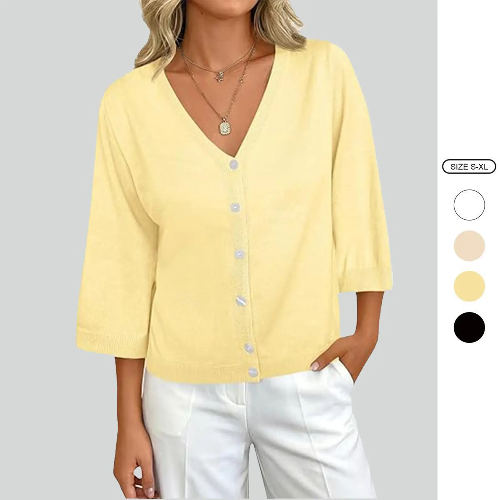 Imily Bela Womens Summer Lightweight Knit  Half Short Sleeve Cardigans  V Neck Button Down Casual Sweater Tops