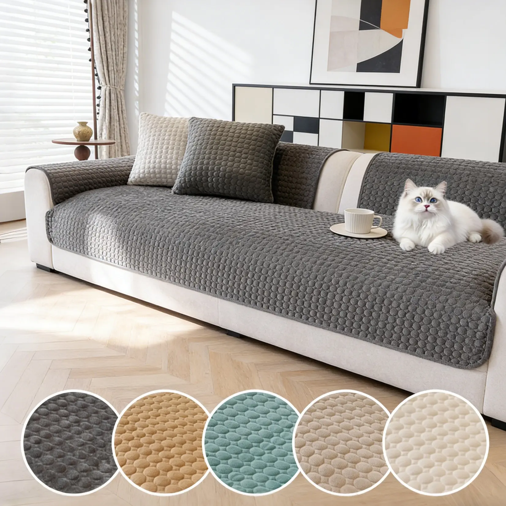 Thick Plush Sofa Cushion, Pet-Friendly Non-Slip Fabric, Suitable for 2/3/4-Seater Sofas, Modern Home Decor Accessory, All Seasons Use
