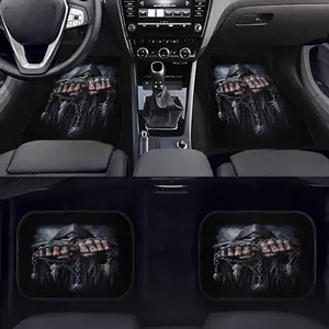 4-Piece Chain Skull Print Car Mats, Car Mat Set, Non-Slip Front and Rear Foot Pads, Cool Interior Decor for Small Cars, Suvs, Etc, Car Floor Mats, Automotive Floor Mats, Auto Accessories